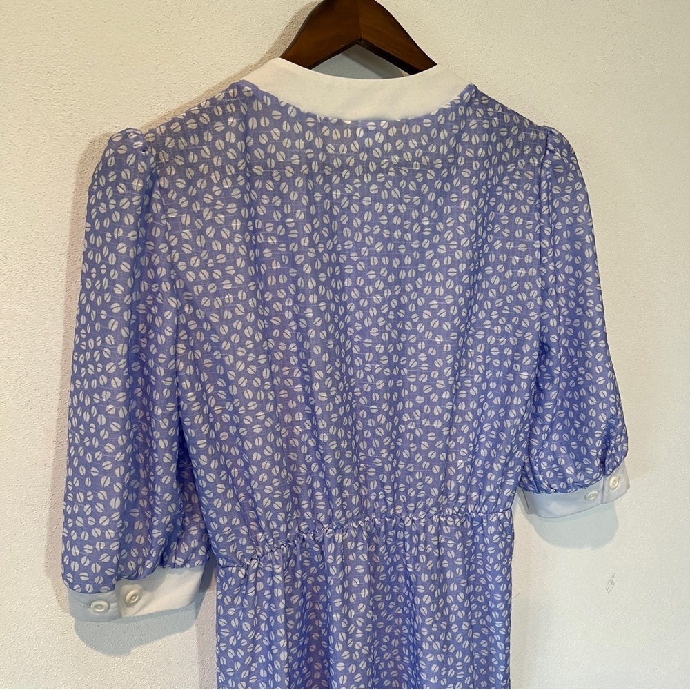 Vintage The Fashion Place Blue and White Coffee Bean Half Button Up Midi Dress - Picture 12 of 12